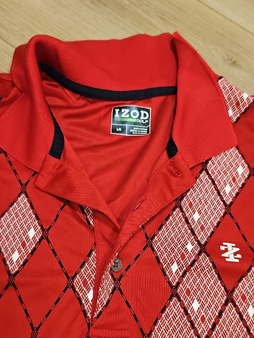 Izod Golf Short Sleeve Polo Red Diamond Pattern Mens Large L - Picture 3 of 5